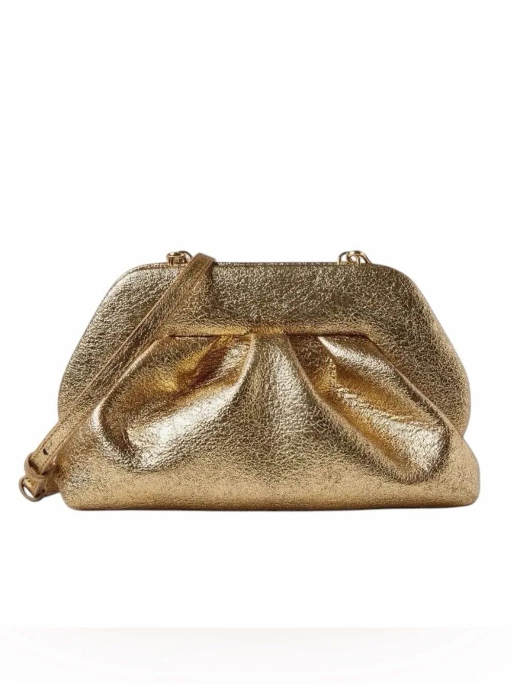 Themoir Gold Metallic Pleated Shoulder Bag Crossbody Bag.